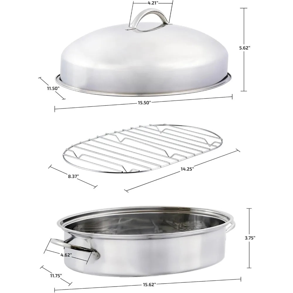 RoastiNex – 16 Inch Oval Stainless Steel Roasting Pan Set