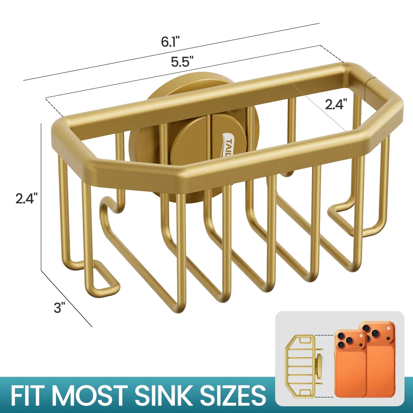 SinkAura – Gold Aluminum Suction Sponge Holder