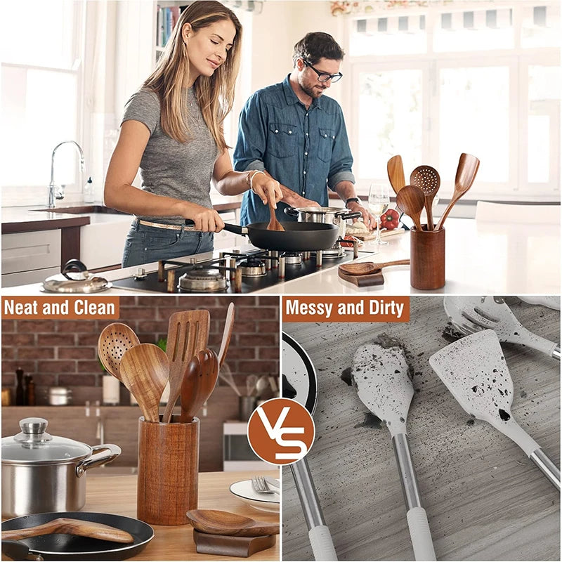 TeakCraft – Wooden Kitchen Utensil Set