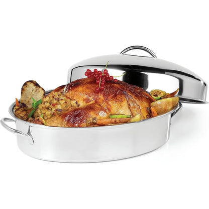 RoastiNex – 16 Inch Oval Stainless Steel Roasting Pan Set