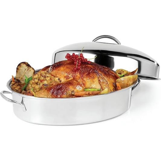 RoastiNex – 16 Inch Oval Stainless Steel Roasting Pan Set