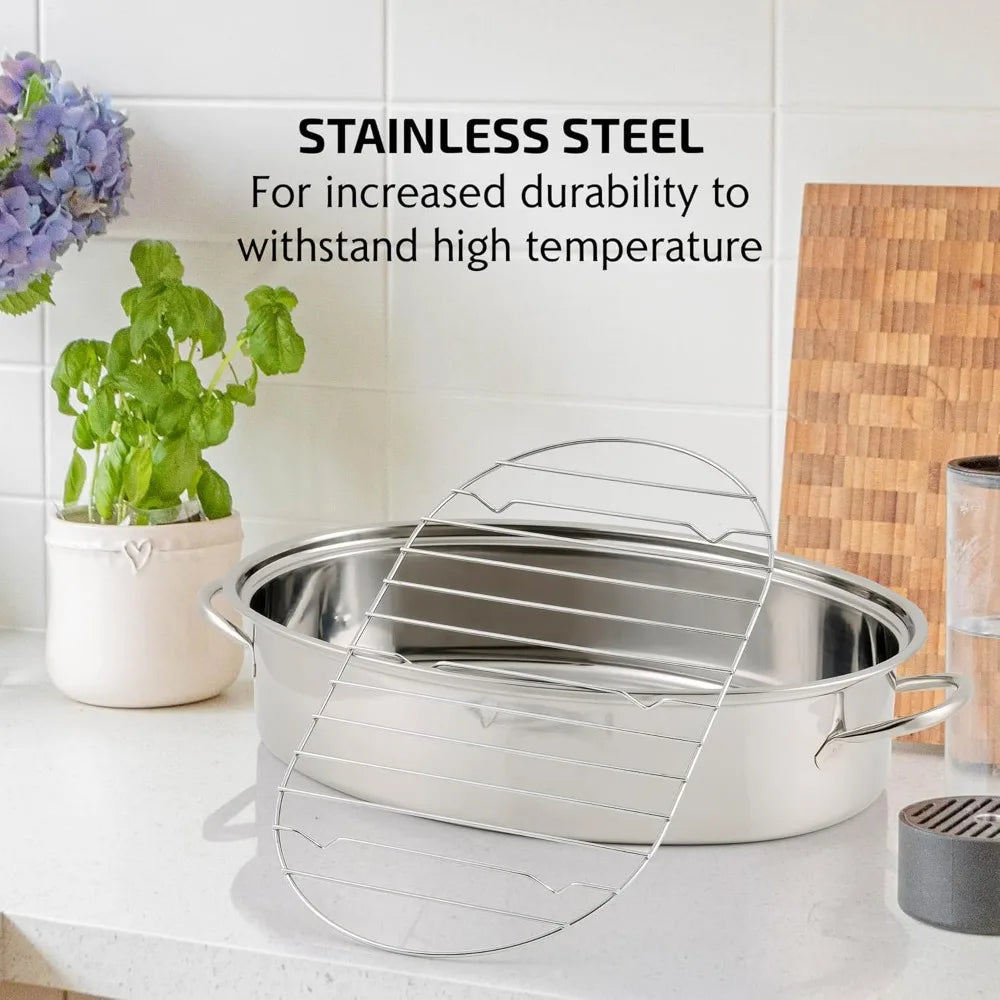 RoastiNex – 16 Inch Oval Stainless Steel Roasting Pan Set