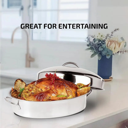 RoastiNex – 16 Inch Oval Stainless Steel Roasting Pan Set