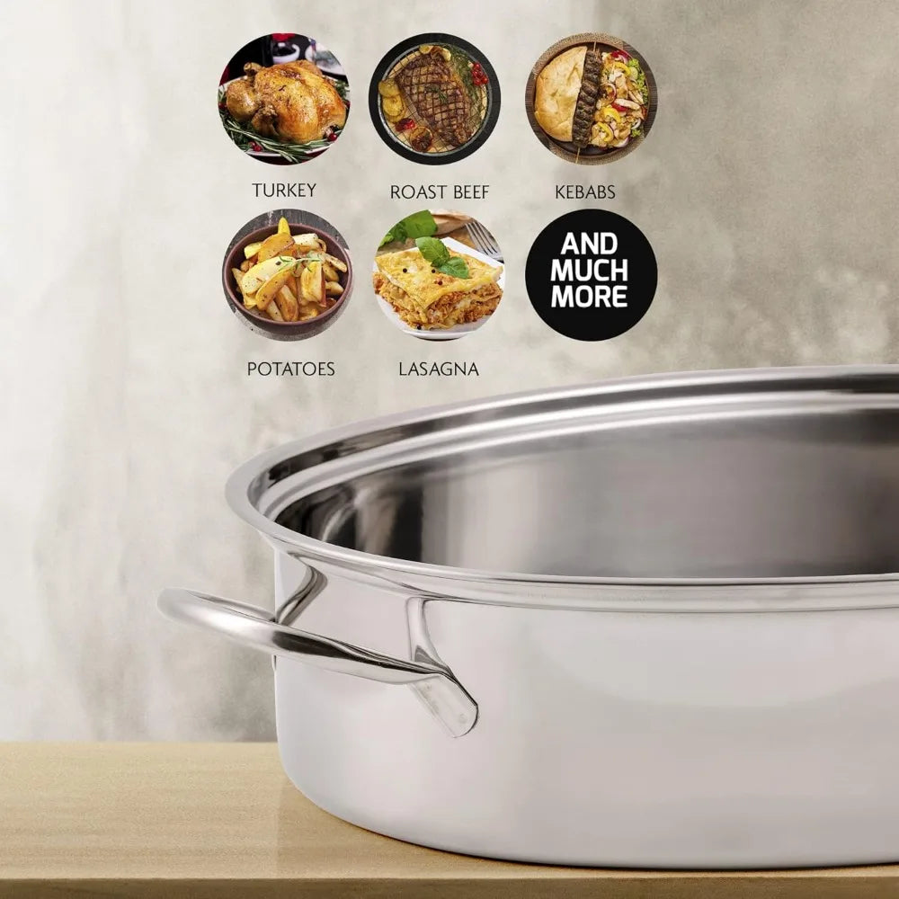 RoastiNex – 16 Inch Oval Stainless Steel Roasting Pan Set