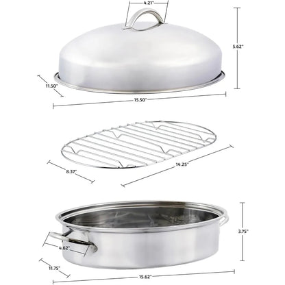 RoastiNex – 16 Inch Oval Stainless Steel Roasting Pan Set