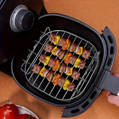 GrillyPal – Air Fryer Square Stainless Steel Grill Set with Skewers