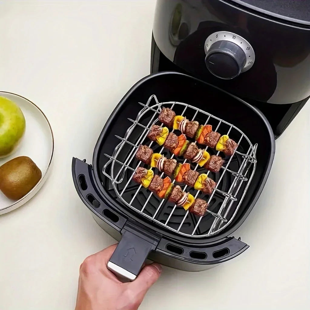 GrillyPal – Air Fryer Square Stainless Steel Grill Set with Skewers