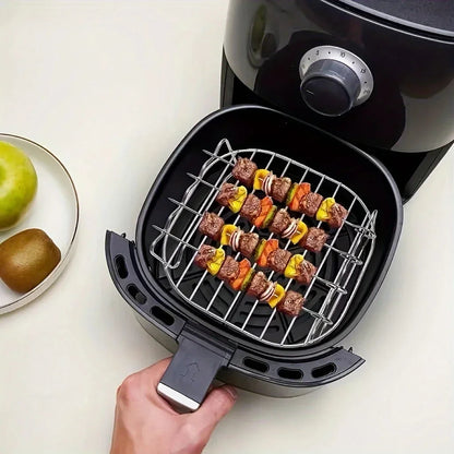 GrillyPal – Air Fryer Square Stainless Steel Grill Set with Skewers