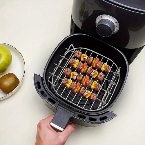 GrillyPal – Air Fryer Square Stainless Steel Grill Set with Skewers