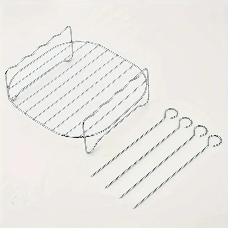GrillyPal – Air Fryer Square Stainless Steel Grill Set with Skewers