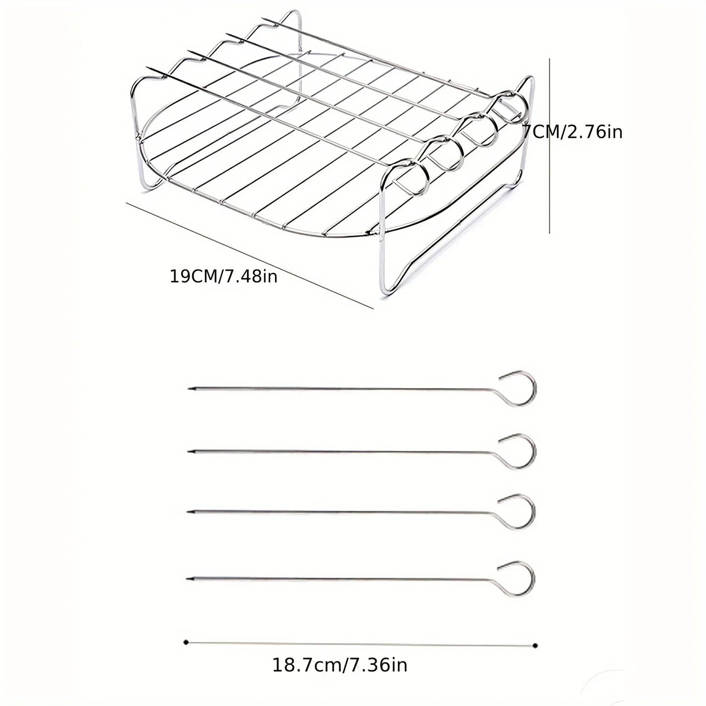 GrillyPal – Air Fryer Square Stainless Steel Grill Set with Skewers