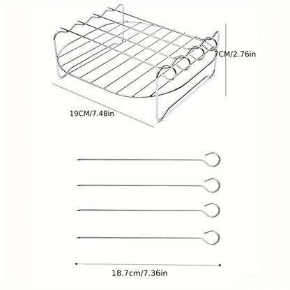 GrillyPal – Air Fryer Square Stainless Steel Grill Set with Skewers