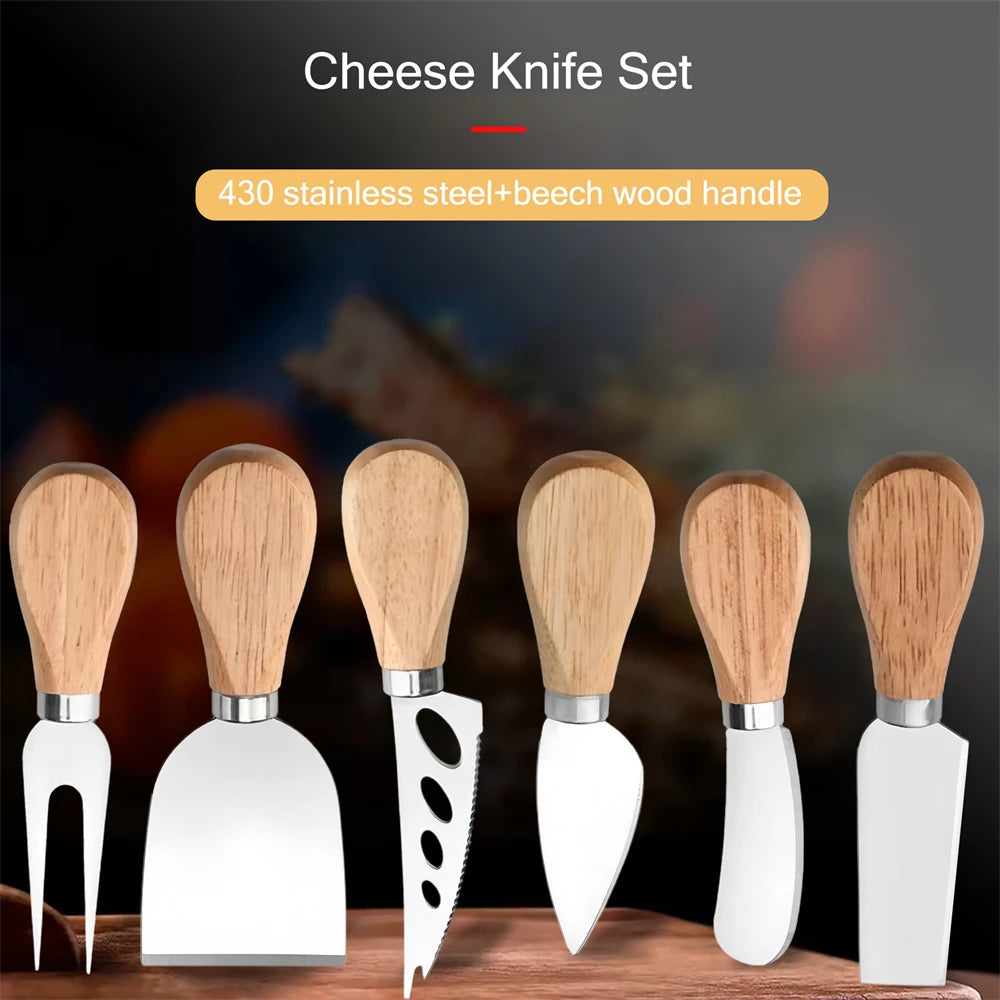 SliceCraft – 6-Piece Wooden Handle Cheese & Kitchen Knife Set