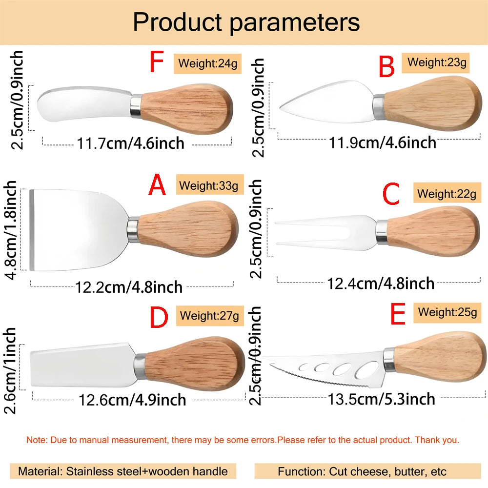 SliceCraft – 6-Piece Wooden Handle Cheese & Kitchen Knife Set