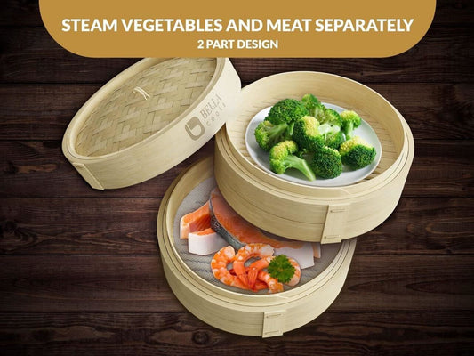 2 Tier Bamboo Steamer Basket 11-inch